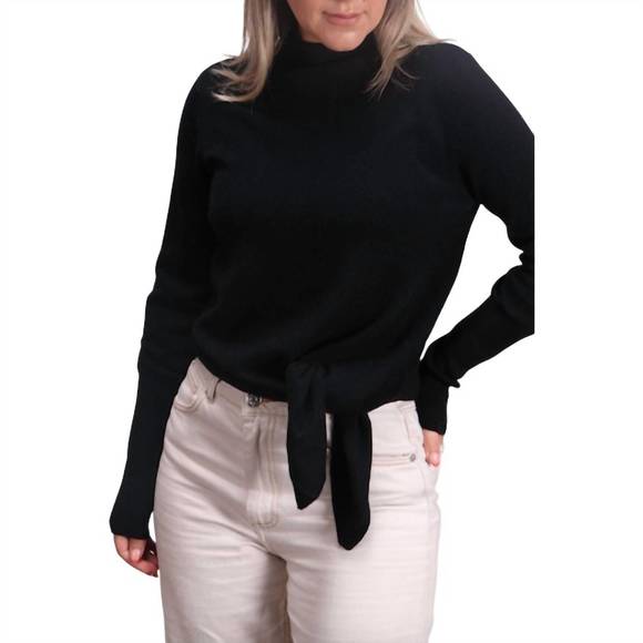 NEW KINROSS tie front pullover sweater in black